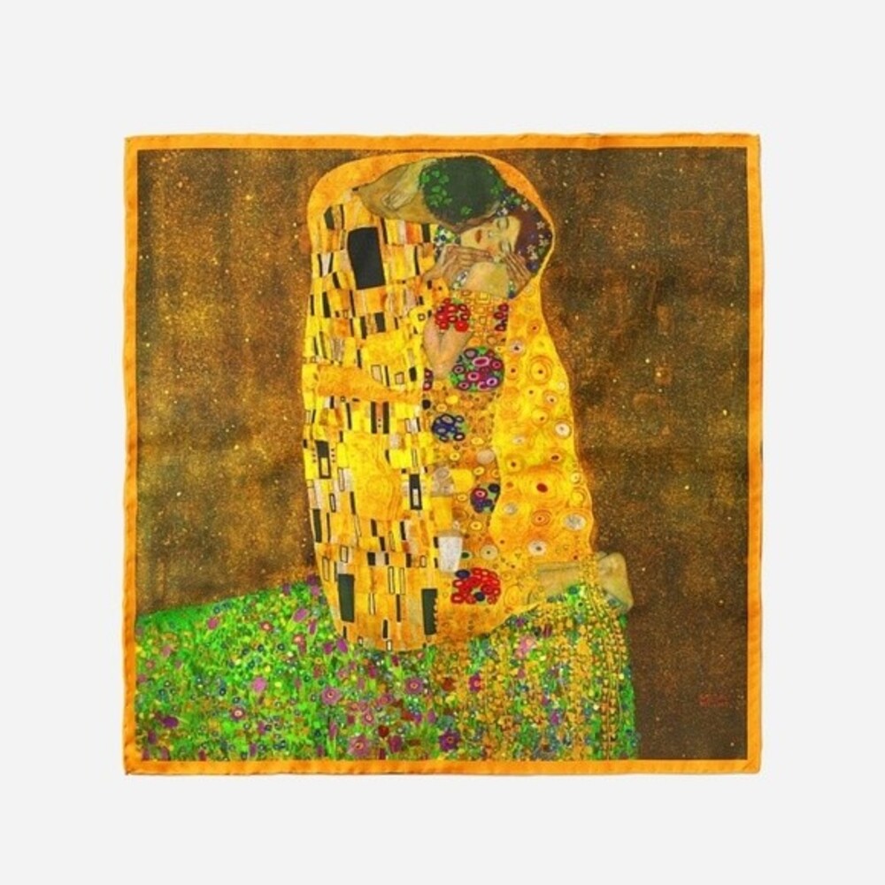 GUSTAV KLIMT Scarf The Kiss Painting Square Kerchief Silky Satin